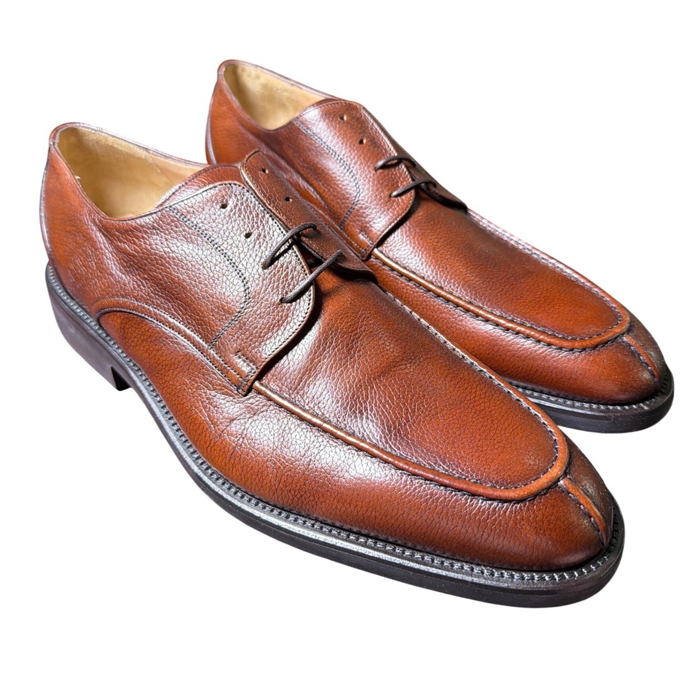 Johnston & Murphy Damen Derby Shoes Mens 13 Tan Excellent Pebble Grain Italy